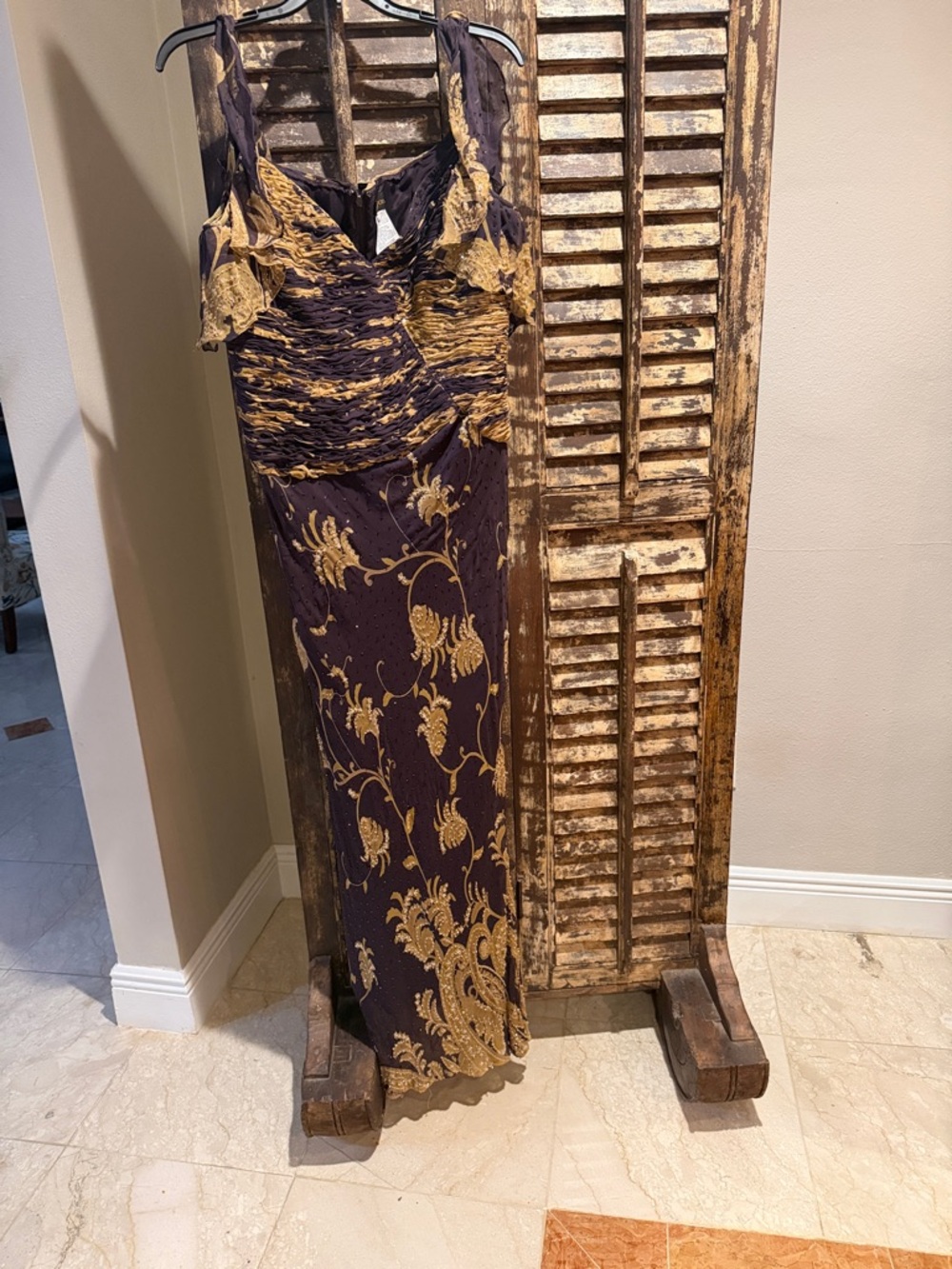 Elegant Purple and Gold Prom Dress - Sleeveless Evening Gown